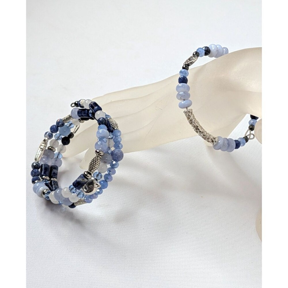 Adjustable Bracelet Set - Mixed Blue Gemstones & Silver - Picture 5 of 12